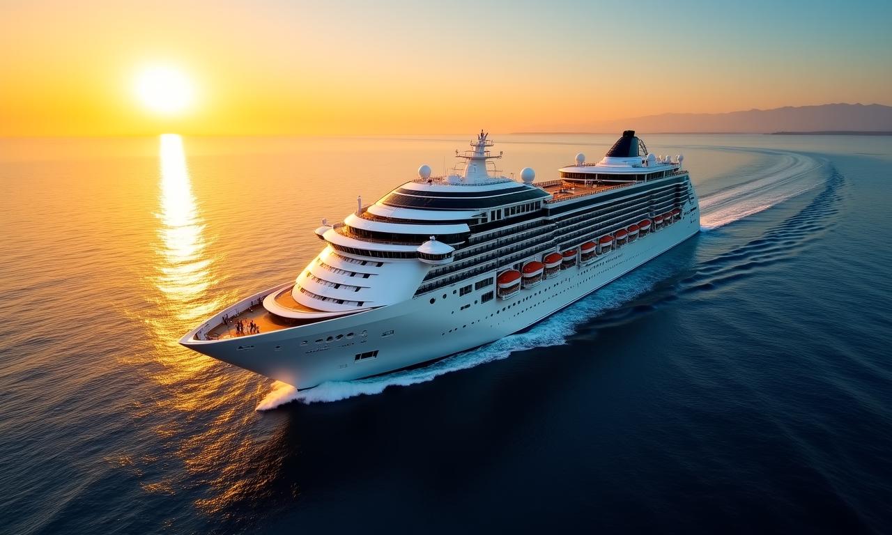 Nave da crociera di lusso al tramonto nel Mediterraneo